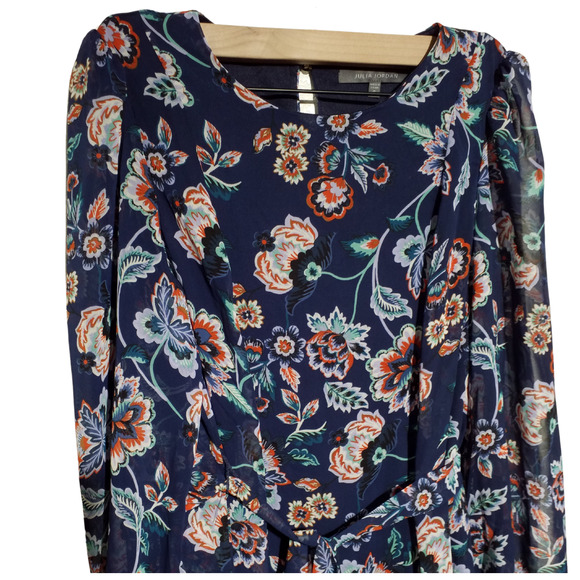 Julia Jordan Womens Long Sleeve Elastic Cuff Swing Dress Floral Print Size 6 - Picture 2 of 8